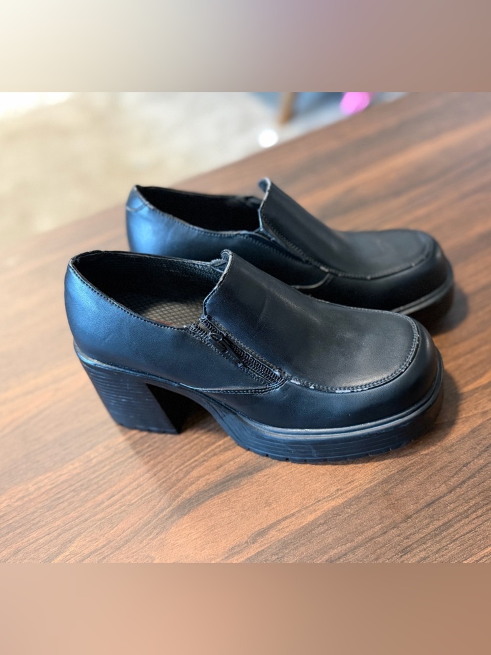 90s Platform Heels Black Slip On Chunky Heel Shoes Nevada Size 7